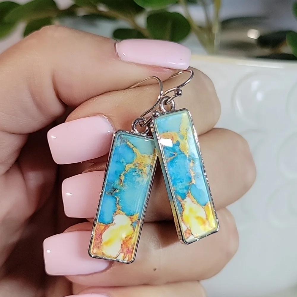 Marbled Watercolor Rectangle Drop Earrings - Picture 4 of 4